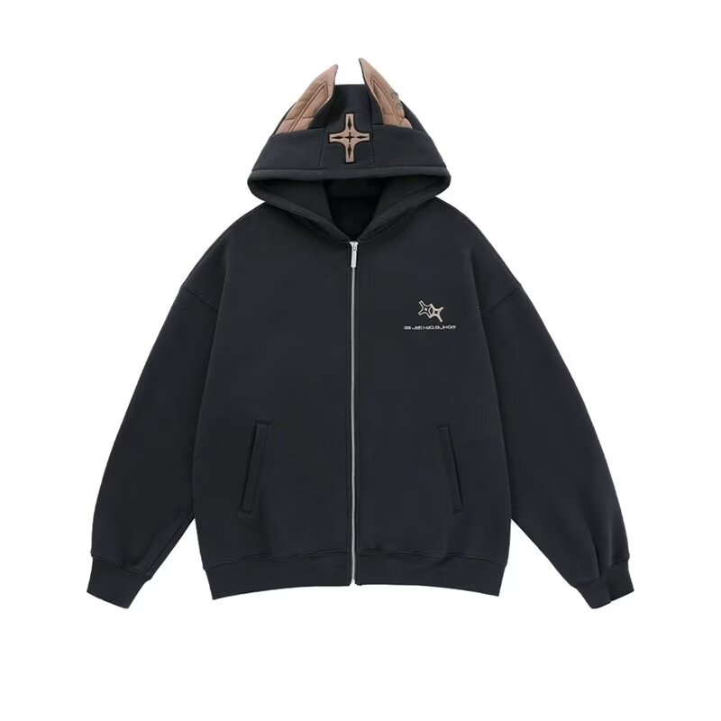 Reckless Doberman hooded sweatshirt men's autumn and winter trendy brand handsome loose couple cardigan jacket