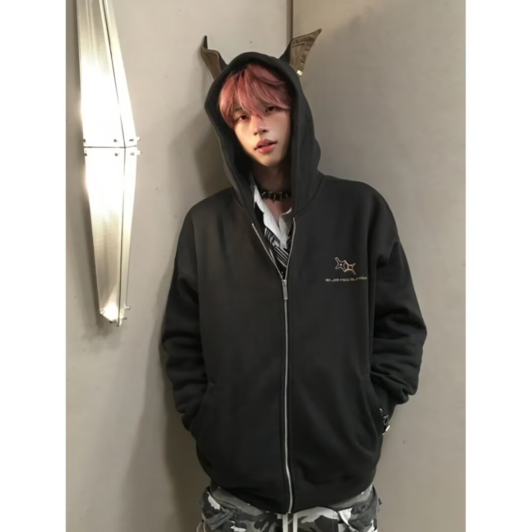 Reckless Doberman hooded sweatshirt men's autumn and winter trendy brand handsome loose couple cardigan jacket