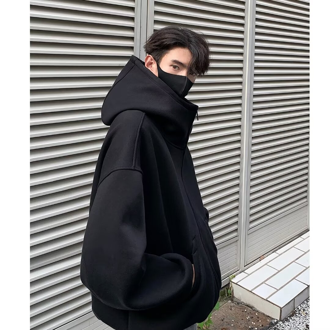 Floral gray heavy cardigan sweatshirt men's autumn American retro high-end hoodie silhouette jacket