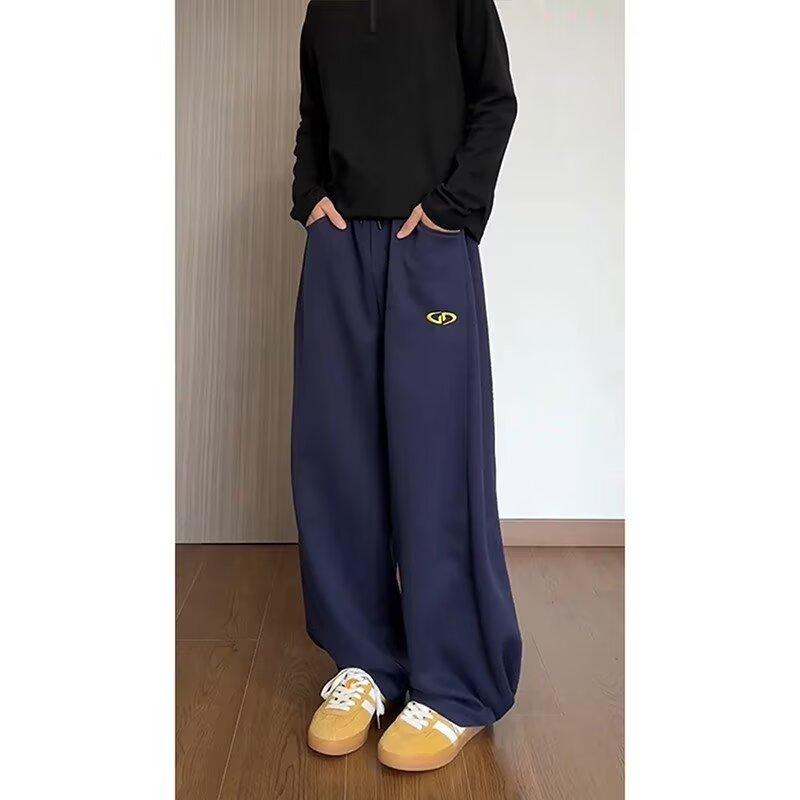 2024 Winter New Atmosphere Contrast Color Drawstring Puppy Embroidery Loose Leg-Wide Leg Two-Wear Plus Velvet Sweatpants for Women