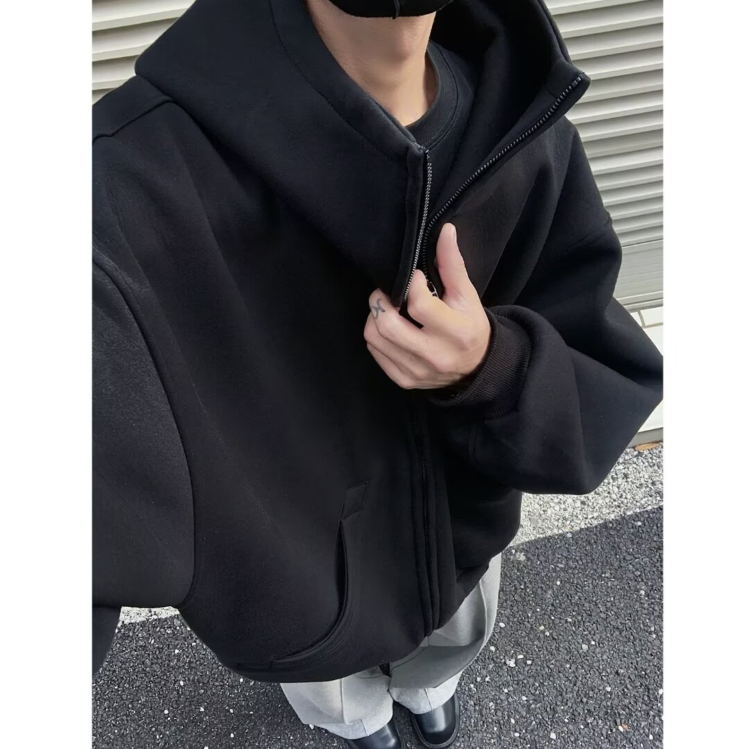 Floral gray heavy cardigan sweatshirt men's autumn American retro high-end hoodie silhouette jacket