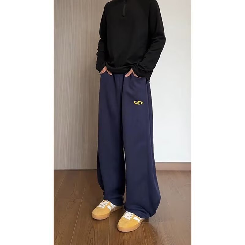 2024 Winter New Atmosphere Contrast Color Drawstring Puppy Embroidery Loose Leg-Wide Leg Two-Wear Plus Velvet Sweatpants for Women
