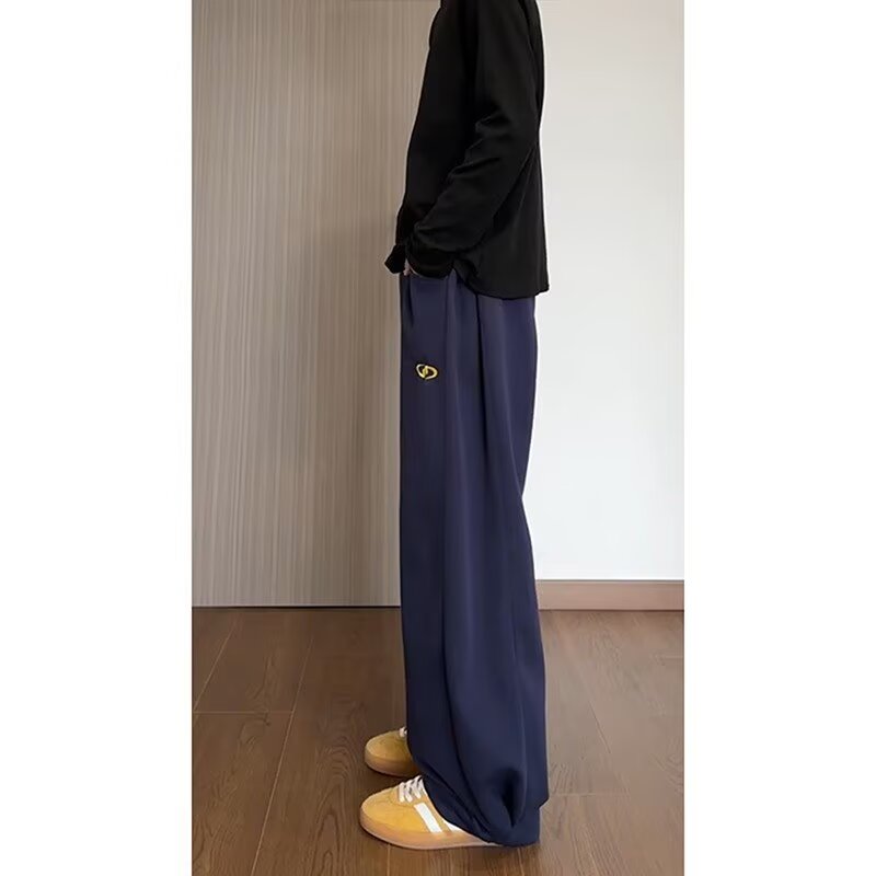 2024 Winter New Atmosphere Contrast Color Drawstring Puppy Embroidery Loose Leg-Wide Leg Two-Wear Plus Velvet Sweatpants for Women