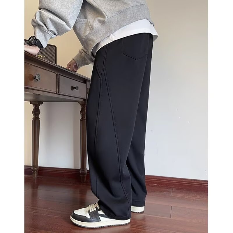 American casual loose drawstring three-dimensional splicing youth straight pants trendy and versatile pure cotton sports sweatpants men's autumn style