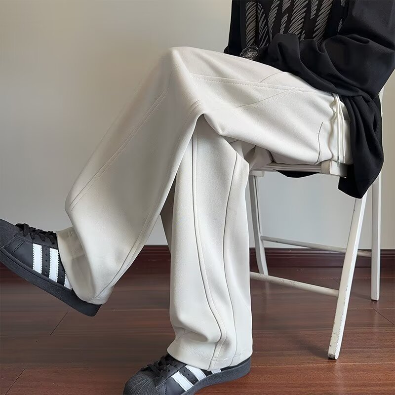 American casual loose drawstring three-dimensional splicing youth straight pants trendy and versatile pure cotton sports sweatpants men's autumn style