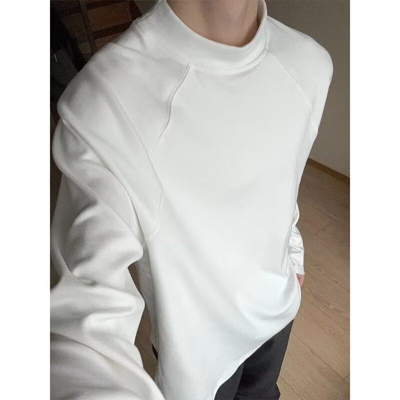 Half turtleneck bottoming shirt for men in autumn and winter, double-sided German velvet casual long-sleeved T-shirt for warm inner wear