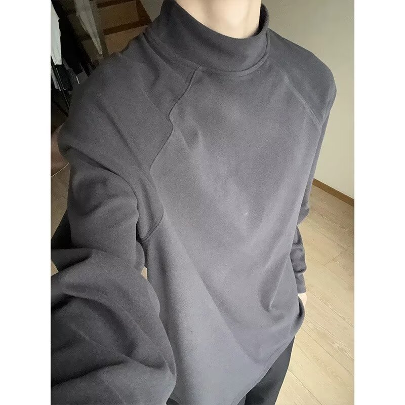 Half turtleneck bottoming shirt for men in autumn and winter, double-sided German velvet casual long-sleeved T-shirt for warm inner wear