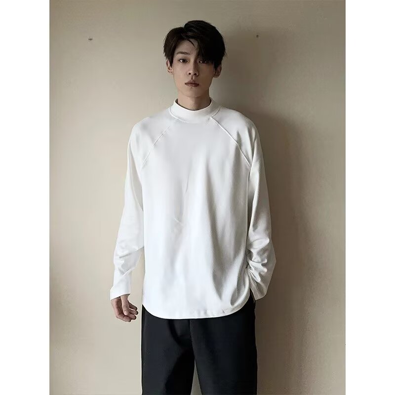 Half turtleneck bottoming shirt for men in autumn and winter, double-sided German velvet casual long-sleeved T-shirt for warm inner wear