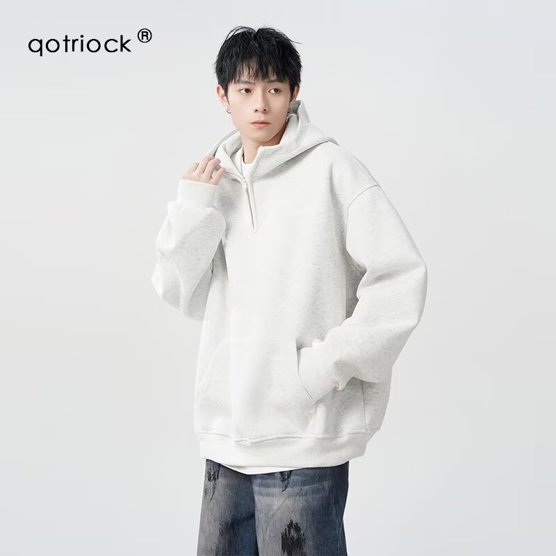 Japanese style half zipper lapel loose casual versatile short pullover high collar short long sleeve sweatshirt top for women