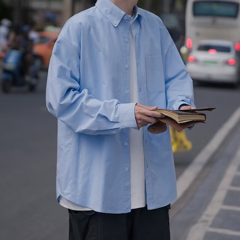 Aberdeen literary youth retro workwear long-sleeved shirt men's spring and autumn solid color autumn loose casual shirt jacket