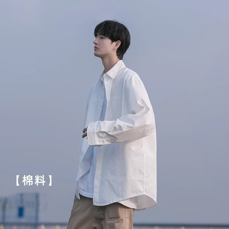 Aberdeen literary youth retro workwear long-sleeved shirt men's spring and autumn solid color autumn loose casual shirt jacket