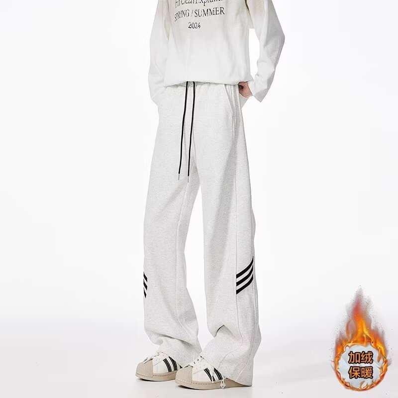 Youth autumn and winter American retro drape wide-legged loose casual drawstring striped sports pants for men and women trendy