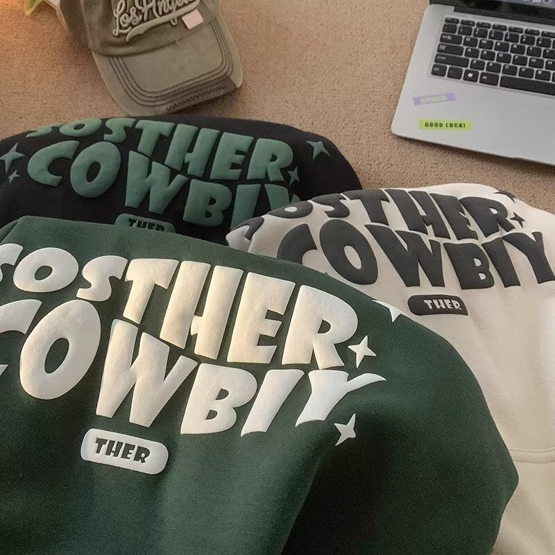 Letter plus velvet sweatshirt men's American fashion brand youth loose casual heavy hoodie jacket