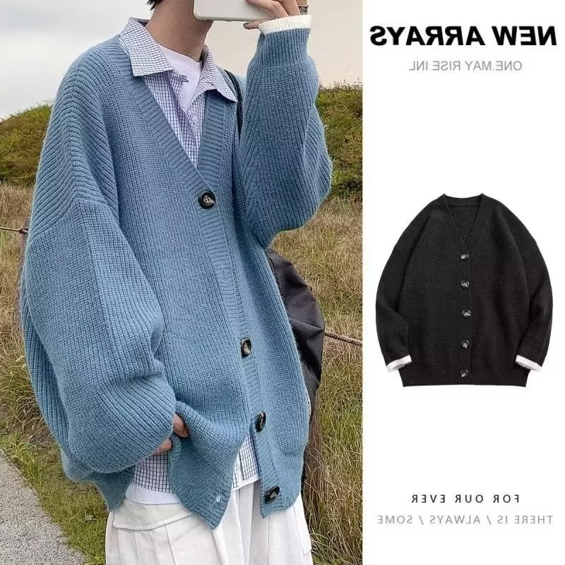 Blue Spring and Autumn Skin Value V -neck sweater jacket Men and women loose casual laziness, lazy wind cardigan sweater