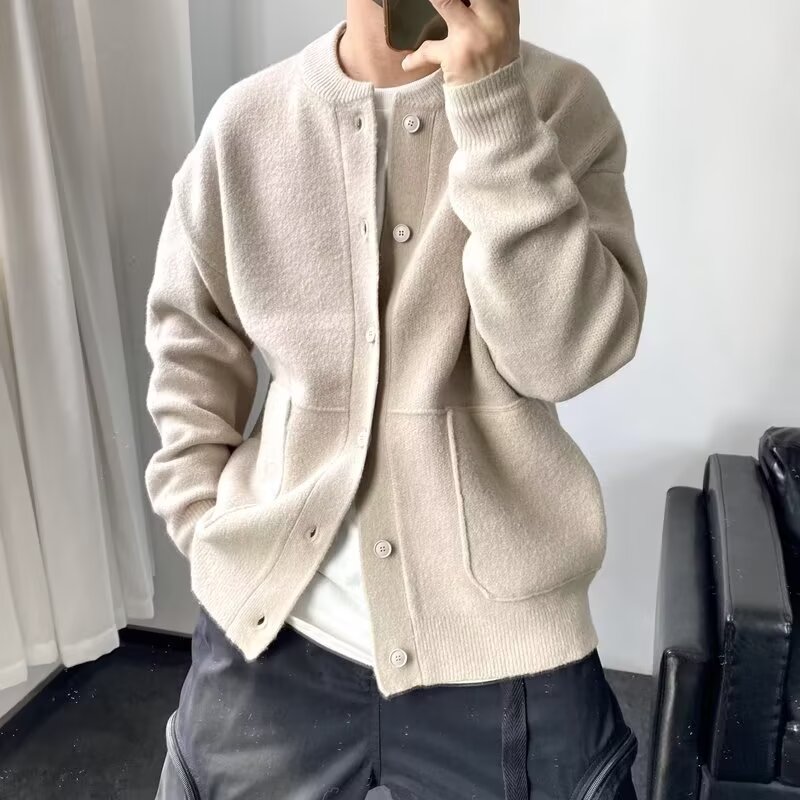 Autumn and winter new cardigan sweater for boys Korean fashion youth all-match casual solid color lazy style knitted jacket