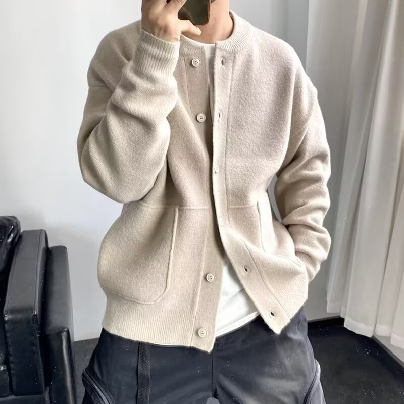 Autumn and winter new cardigan sweater for boys Korean fashion youth all-match casual solid color lazy style knitted jacket