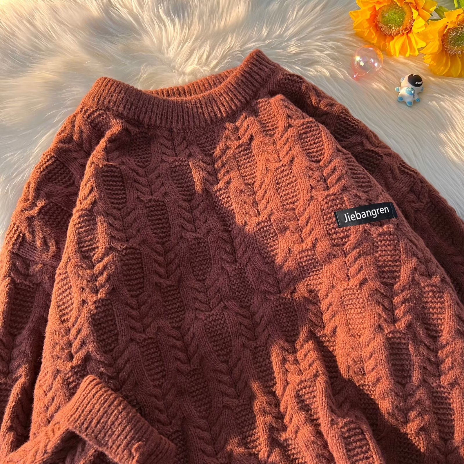 Printed sweater youth popular long-sleeved winter loose round neck pullover ins sweater men's trendy casual