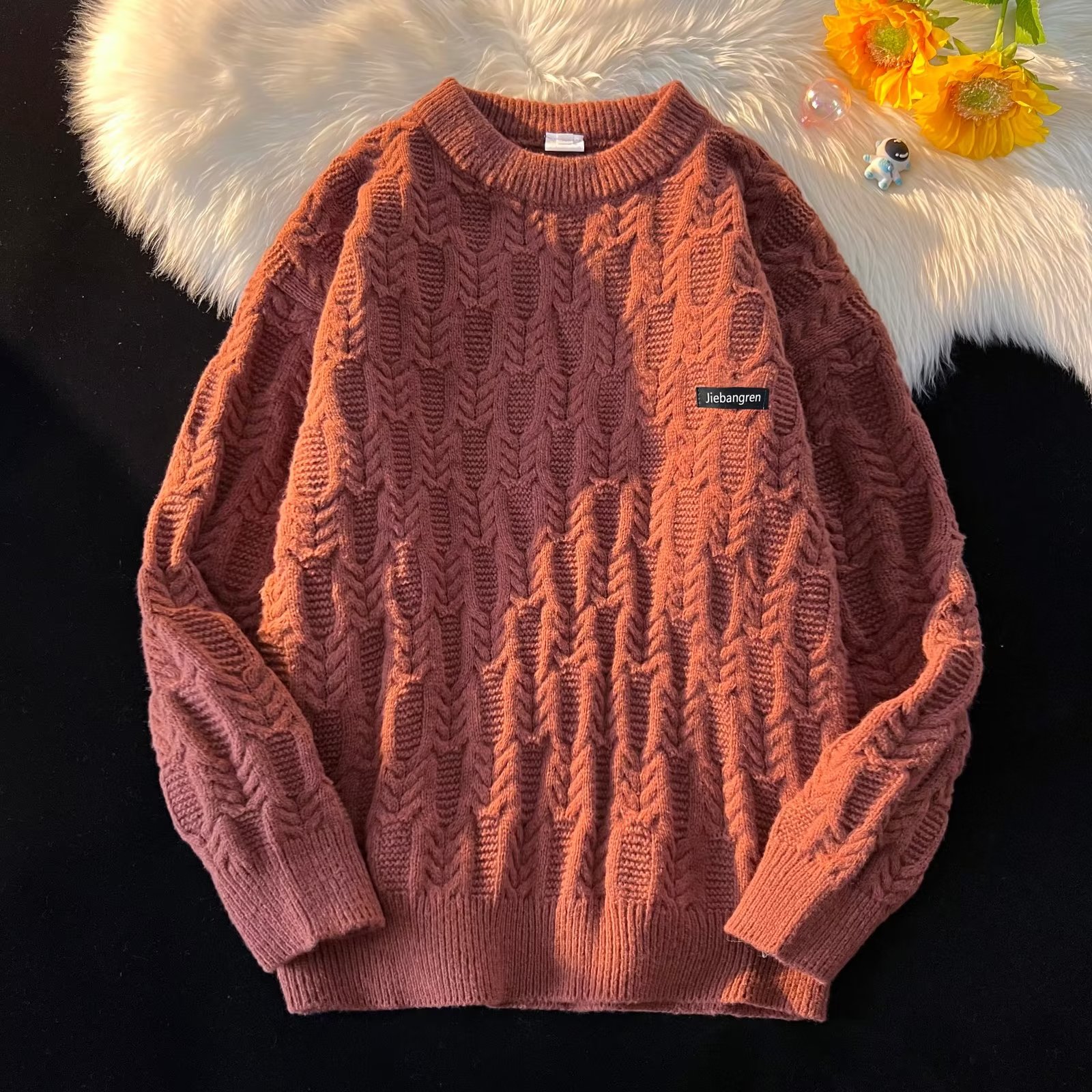 Printed sweater youth popular long-sleeved winter loose round neck pullover ins sweater men's trendy casual