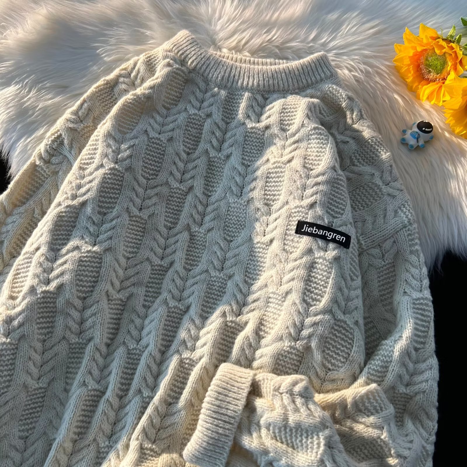 Printed sweater youth popular long-sleeved winter loose round neck pullover ins sweater men's trendy casual