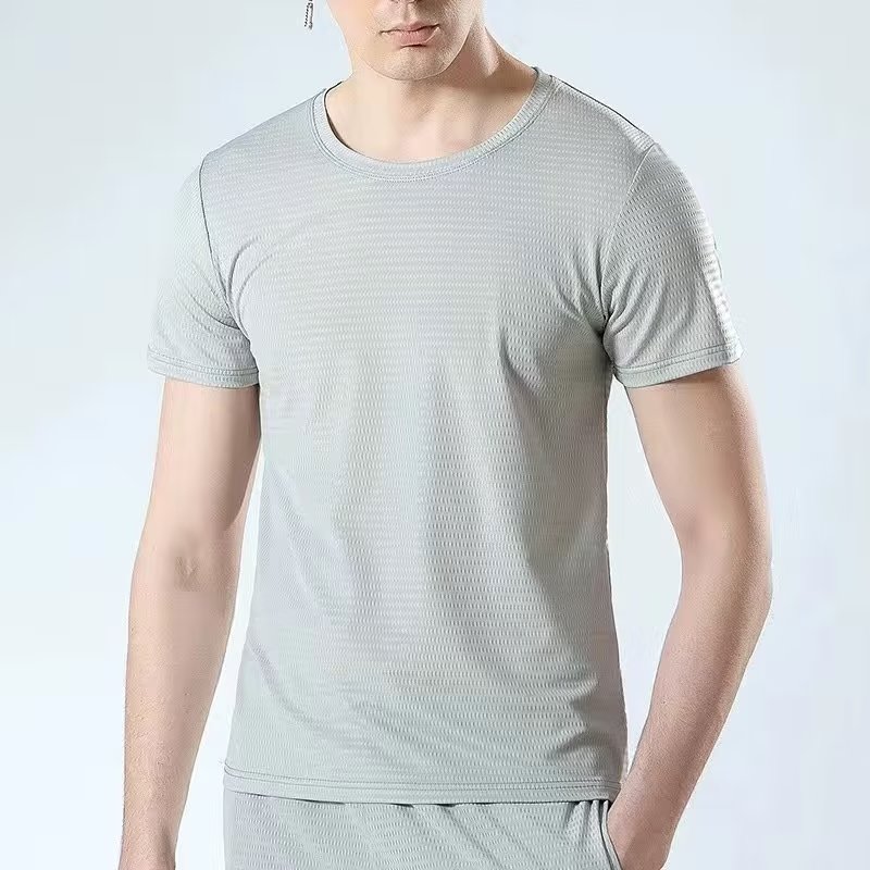 Summer ice silk mesh men's short-sleeved T-shirt breathable quick-drying short-sleeved loose plus fat plus size casual shirt sports