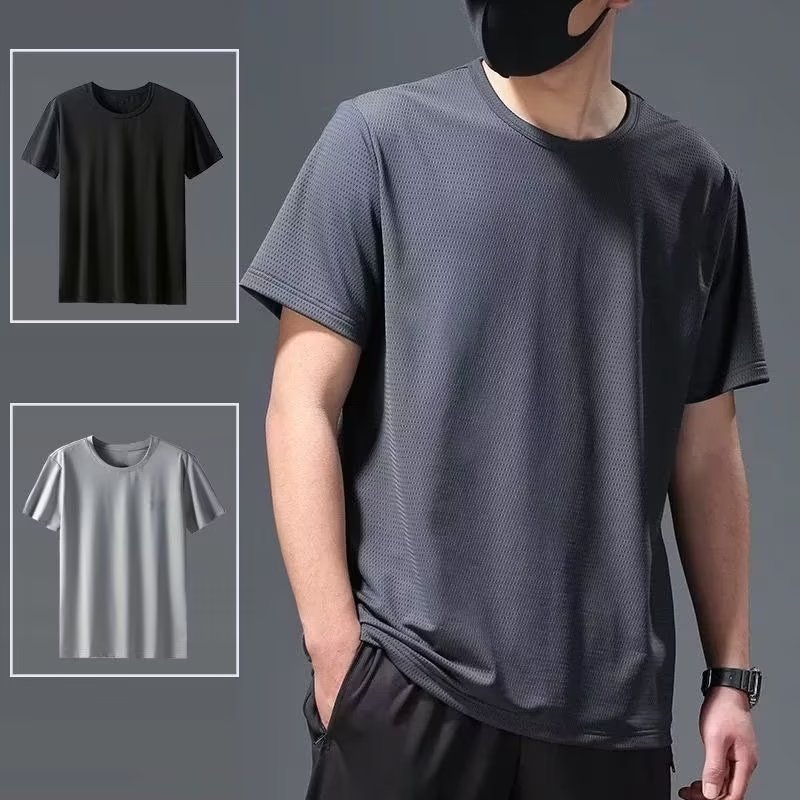 Summer ice silk mesh men's short-sleeved T-shirt breathable quick-drying short-sleeved loose plus fat plus size casual shirt sports