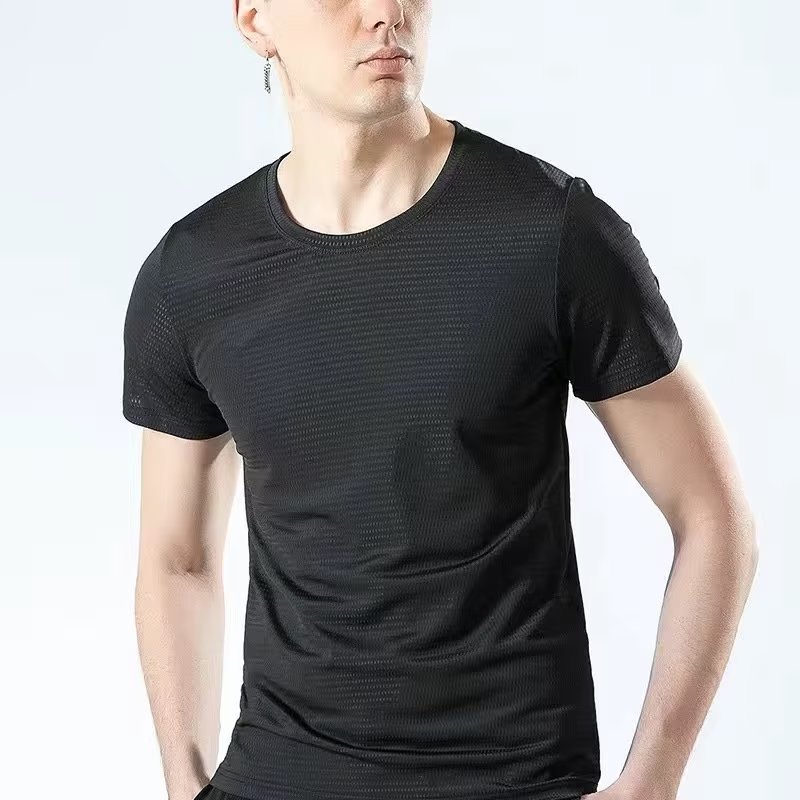 Summer ice silk mesh men's short-sleeved T-shirt breathable quick-drying short-sleeved loose plus fat plus size casual shirt sports