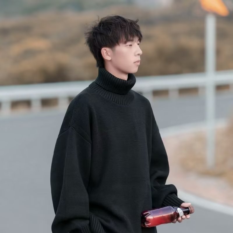 Turtleneck sweater men's winter new style lazy high-end men's bottoming shirt thickened loose inner sweater sweater