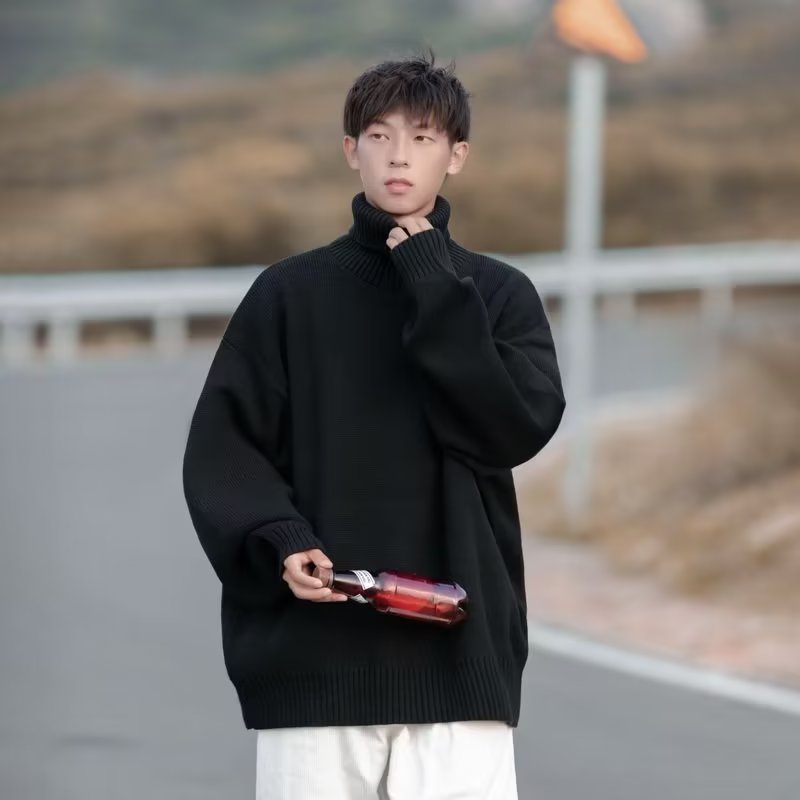 Turtleneck sweater men's winter new style lazy high-end men's bottoming shirt thickened loose inner sweater sweater