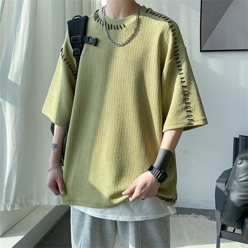T-shirt fashion trendy brand five-quarter sleeve daily round neck new summer ins urban style men's trend standard youth popular