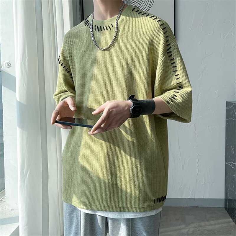 T-shirt fashion trendy brand five-quarter sleeve daily round neck new summer ins urban style men's trend standard youth popular