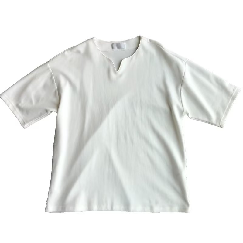 Standard short-sleeved trendy V-neck T-shirt zipper decoration city style and temperament summer men's fashion trendy brand youth trendy
