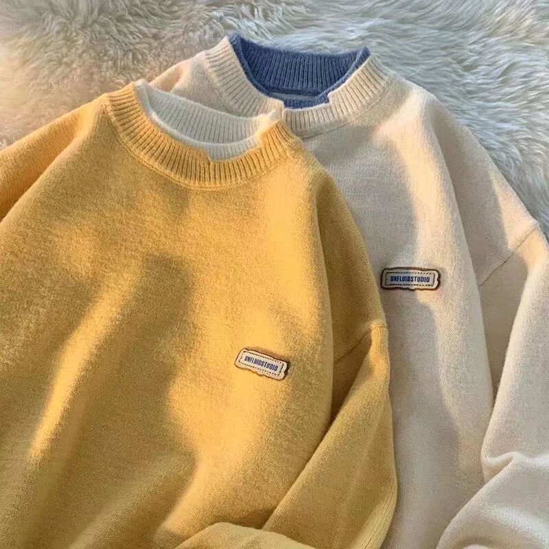 Japanese fake two-piece sweater men's and women's super hot sweater tide autumn and winter Plush inside casual couple's sweater