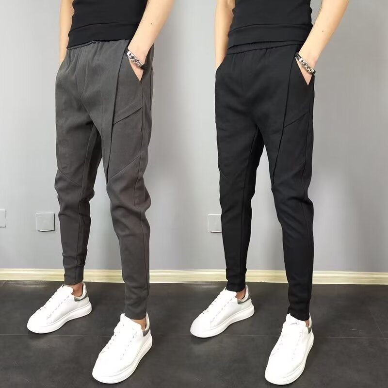 Pants for men's spring, autumn and winter plus velvet new style handsome little feet pants nine-point fashion brand casual work trousers