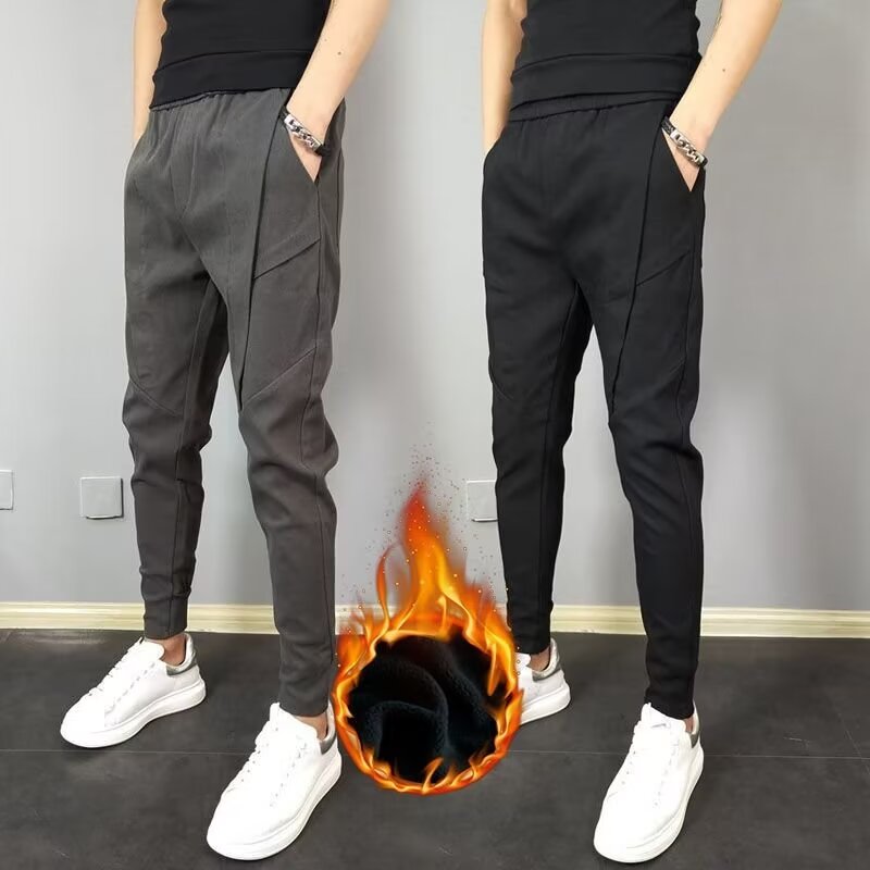 Pants for men's spring, autumn and winter plus velvet new style handsome little feet pants nine-point fashion brand casual work trousers