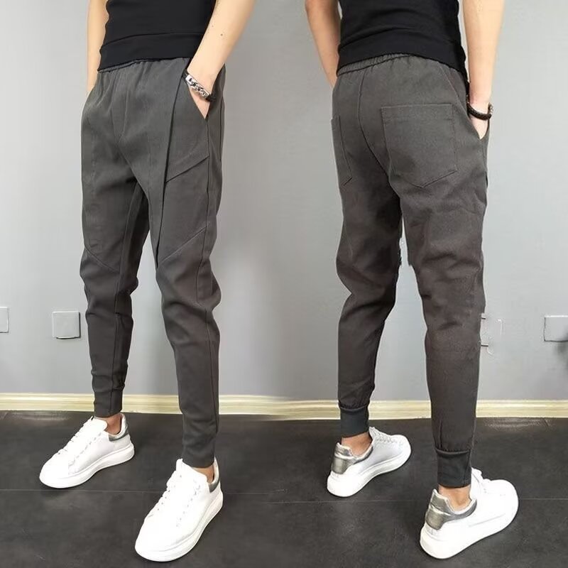 Pants for men's spring, autumn and winter plus velvet new style handsome little feet pants nine-point fashion brand casual work trousers