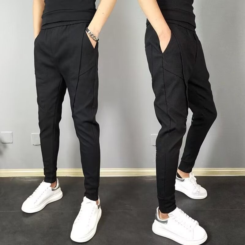 Pants for men's spring, autumn and winter plus velvet new style handsome little feet pants nine-point fashion brand casual work trousers