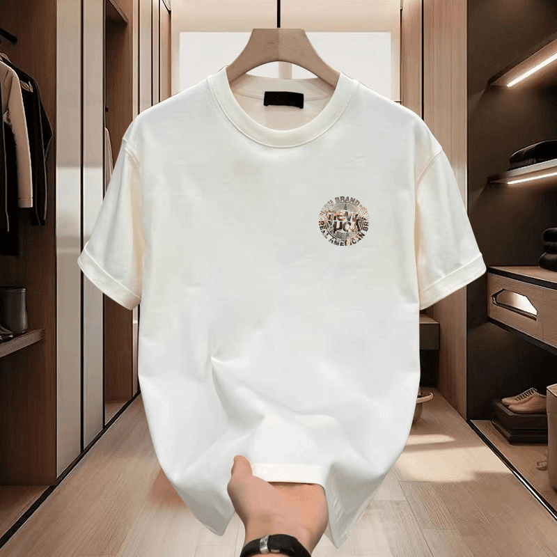 New summer short-sleeved T-shirt men's round neck slim base shirt trendy half-sleeved large-size white ice silk shirt
