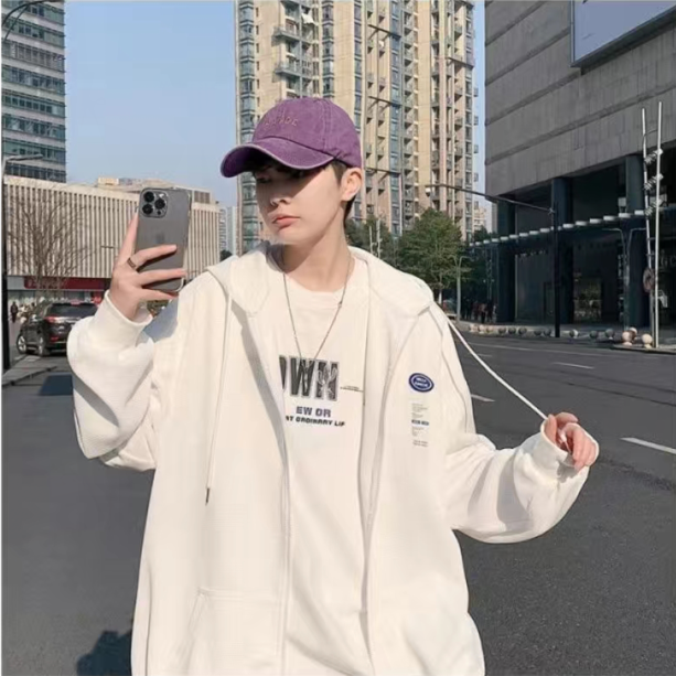 Handsome sweatshirt zipper autumn pullover trendy men ins youth popular hooded daily
