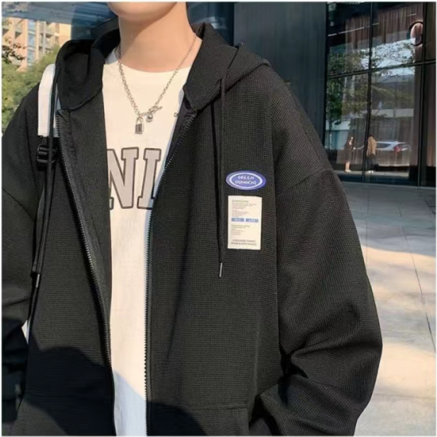 Handsome sweatshirt zipper autumn pullover trendy men ins youth popular hooded daily