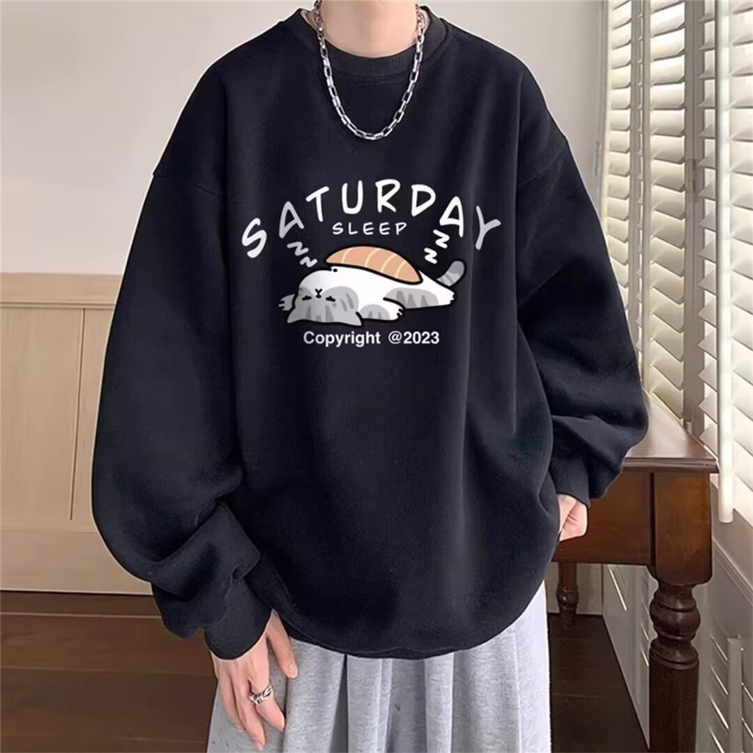 Round neck sweatshirt men's autumn and winter new Korean version loose and fashionable age-reducing printing plus velvet thick top trendy