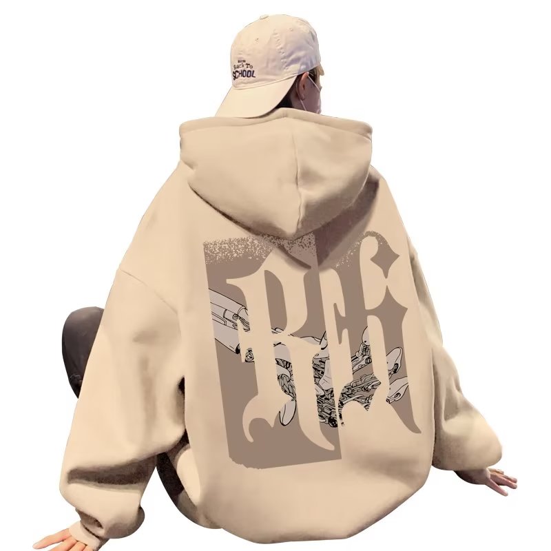 Hooded sweatshirt for men's spring and autumn new loose large size American heavyweight plus-velvet fashion brand hooded pullover jacket