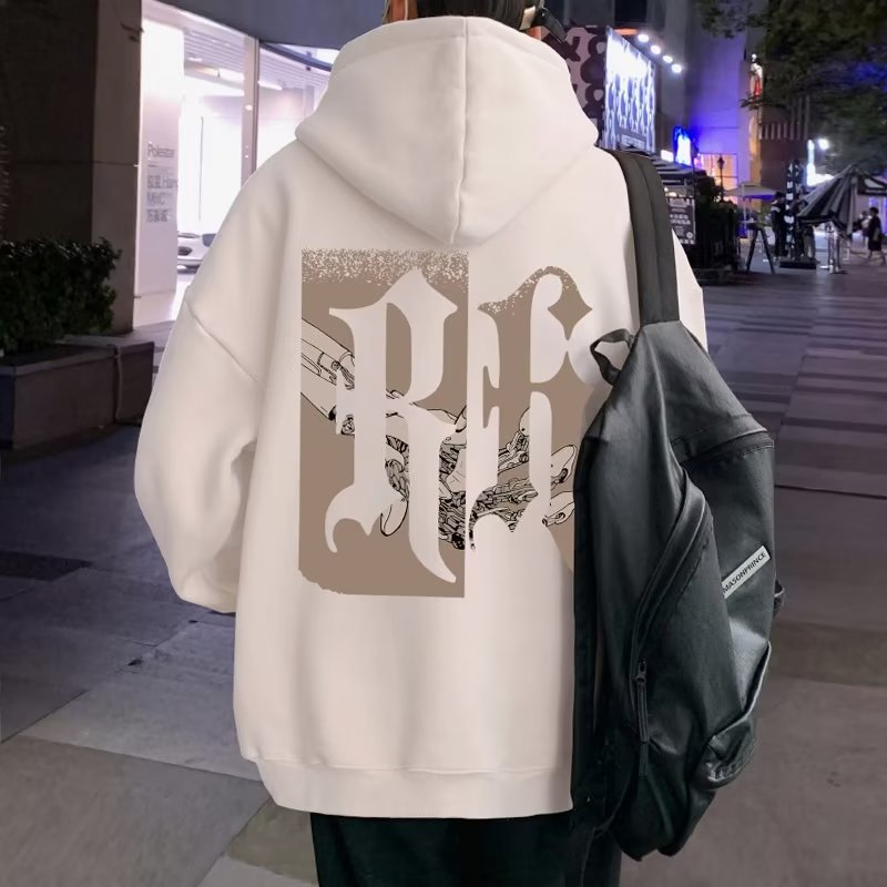 Hooded sweatshirt for men's spring and autumn new loose large size American heavyweight plus-velvet fashion brand hooded pullover jacket