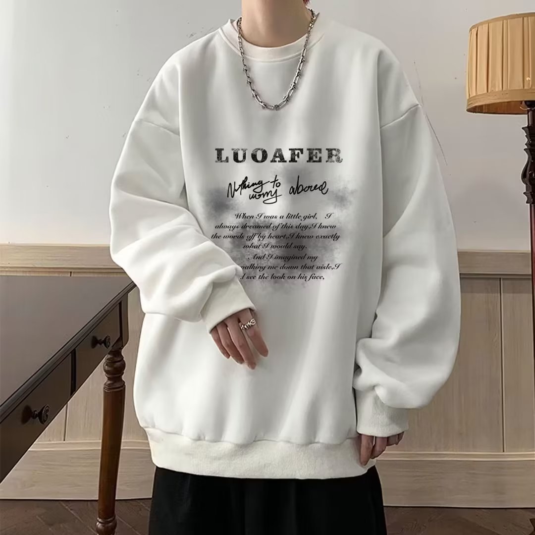 Internet celebrity fashion brand printed letter sweatshirt men's autumn and winter round neck long-sleeved T-shirt men's decorative base shirt
