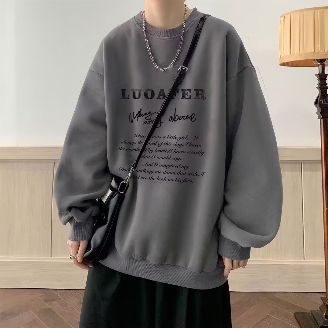 Internet celebrity fashion brand printed letter sweatshirt men's autumn and winter round neck long-sleeved T-shirt men's decorative base shirt