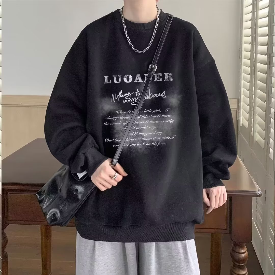 Internet celebrity fashion brand printed letter sweatshirt men's autumn and winter round neck long-sleeved T-shirt men's decorative base shirt