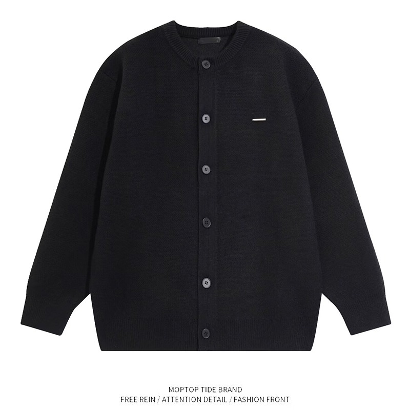 New baseball collar thick-knit cardigan sweater for men solid color loose casual lazy gray coat for men