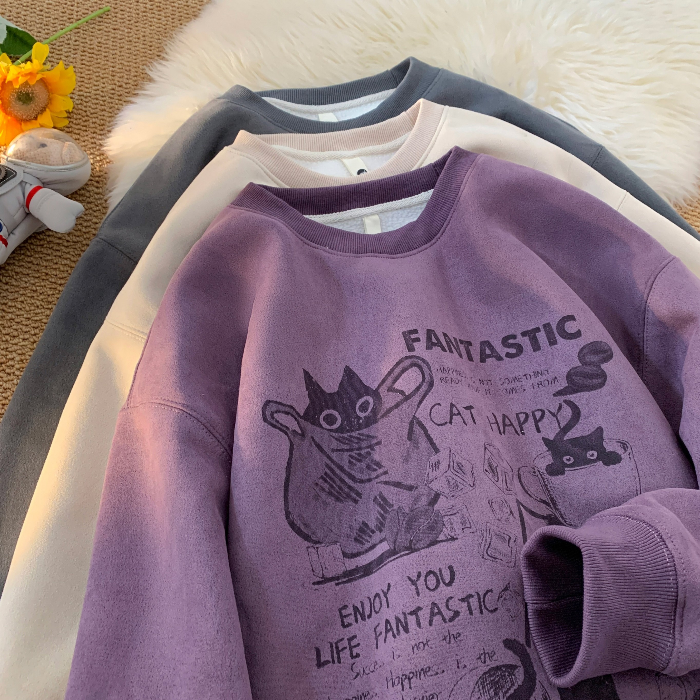 Heavy velvet thickened suede sweatshirt men's autumn and winter warm American style loose stiff round neck long-sleeved jacket