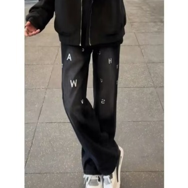 Washed jeans men's summer thin loose retro Korean wide-leg pants high street handsome daddy trousers