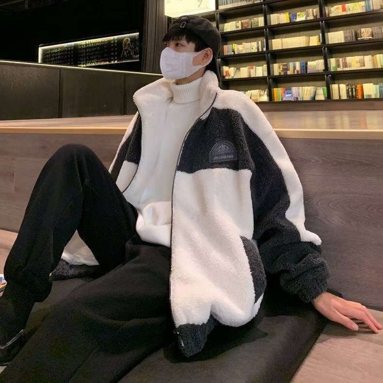 New winter season thickened color-blocking casual cotton jacket trendy brand casual versatile Harajuku style jacket couple style