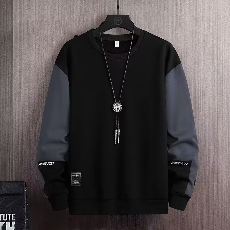 Niketon sweatshirt men's autumn youth loose splicing top casual pullover round neck spring and autumn sports long-sleeved T-shirt